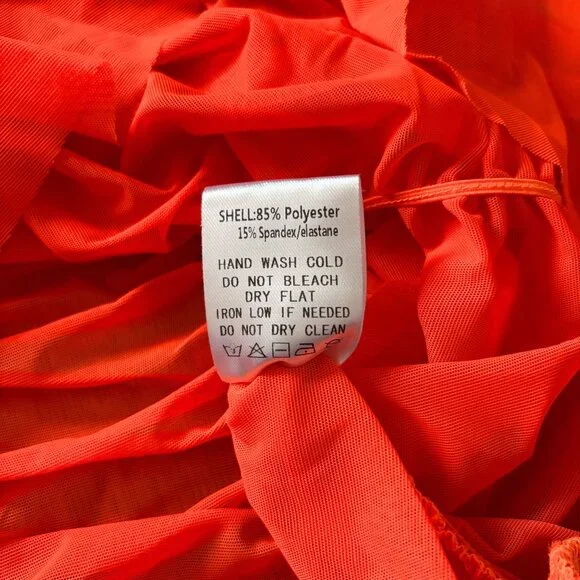 AKIRA Rory Ruched Mesh Asymmetrical Short Sleeve T-shirt Orange Womens Large Y2K - Picture 8 of 14